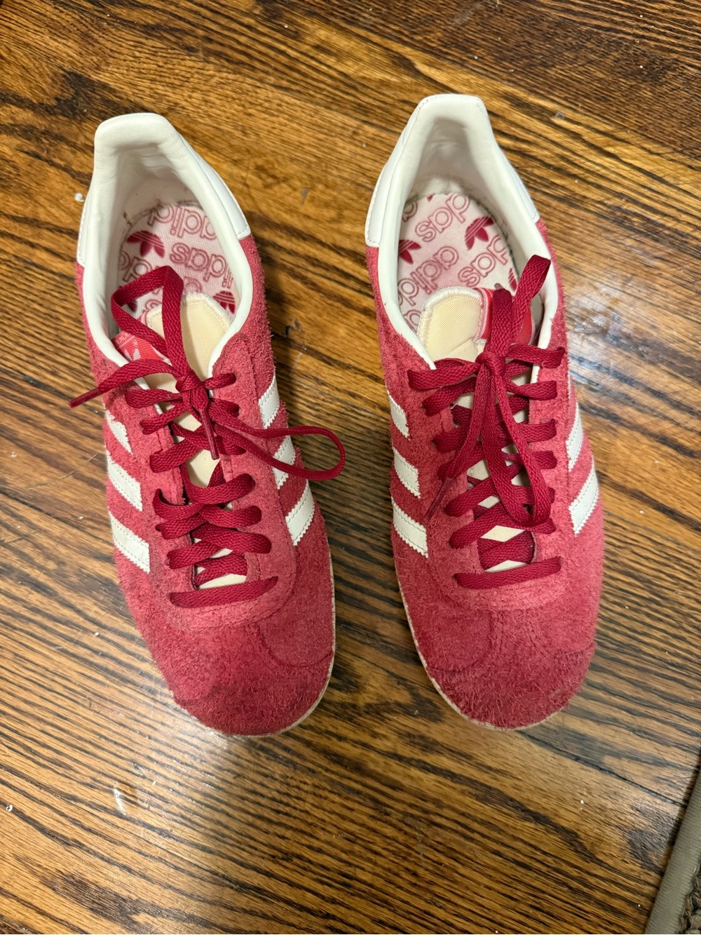 adidas Women's Red Suede Sneakers with White Stripes